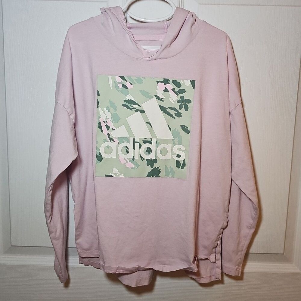 Adidas Girls Crop Long Sleeve Logo Hooded Shirt 10/12 Loose Fit